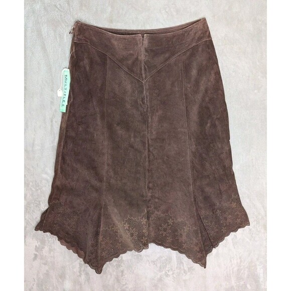 Multiples Sz12 Dead Stock Boho leather Brown Skirt Cowgirl Country Rodeo Y2K - Picture 8 of 12